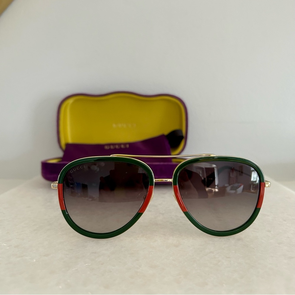 Gucci Aviators, Green and Red, GG062S/003